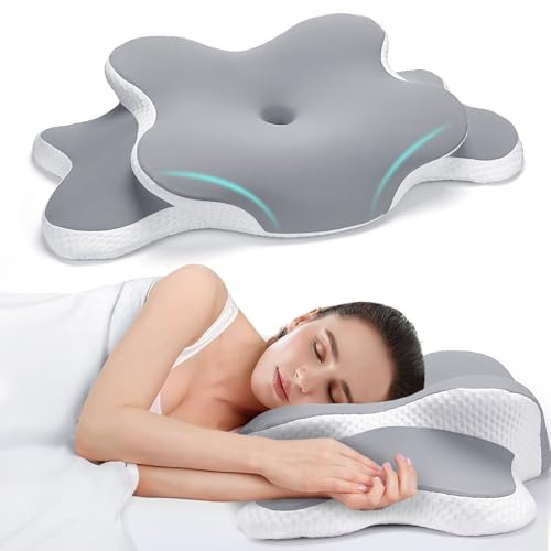 Orthopedic Cervical Pillow for Neck Pain Relief - Memory Foam Neck Support Pillow for All Sleeping Positions (Side, Back, Stomach), Ergonomic Contour with Removable & Washable Grey Cover