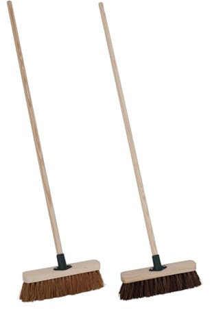 CHARLES BENTLEY Brooms, Set Of 2, Outdoor Broom, Bassine Broom, Natural Bassine, Fibre Bristles, 4ft Handle, Outdoor Brush, Garden, Patio, Decking, Durable, Coco Fibre, 11 Inch (29x6x131.5cm)