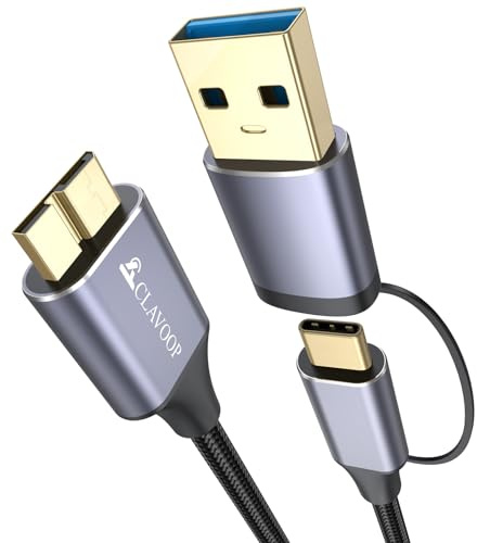 CLAVOOP External Hard Drive Cable 1.5ft, 10Gbps USB C/A to Micro B, USB 3.0 Micro B Type C Hard Drive Cords Braided Compatible with Seagate WD Toshiba SSD, MacBook Pro/Air, Camera, iPhone 17/16/15