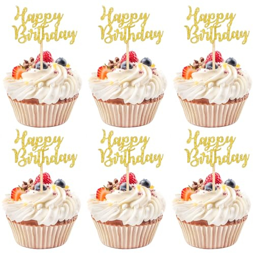 30 PCS Happy Birthday Cupcake Toppers Glitter Gold happy birthday Cupcake Picks for Celebrating Anniversary Theme Party Shower Birthday Cake Decorations Supplies