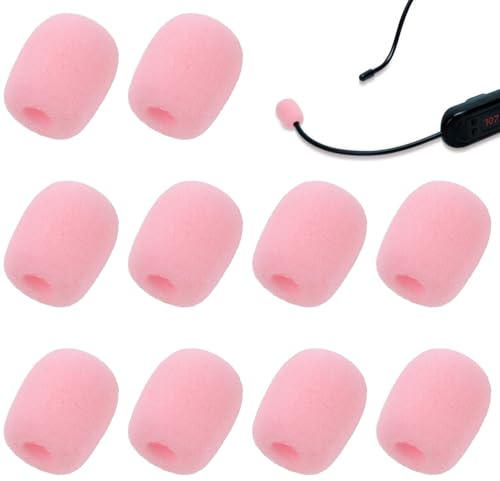 10 Pcs Pink Microphone Windscreen Covers Foam High Density Headset Mic Foam Cover High Density Lapel Headset Microphone Windscreen