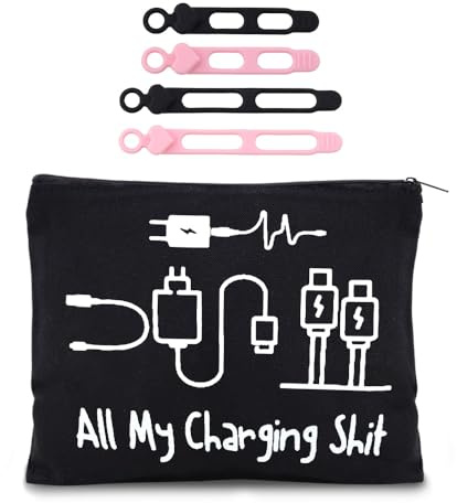 Sisadodo Chargers Cable Makeup Bag for Travel Cord Plug Phone Earbud U Disk Bags for Electronics Accessories Organizer with Silicone Cable Ties Black All My Charging Shit Organizer Bags