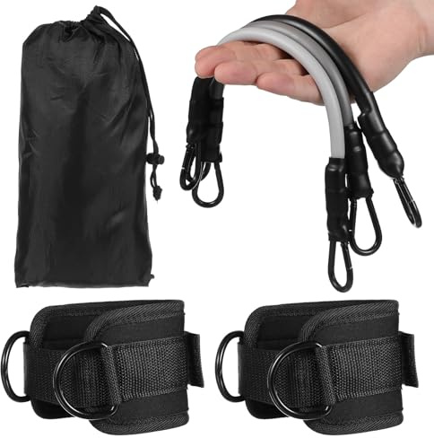 PAMINGONO Bandas de Tobillo para Hacer Ejercicio con Pesas, Correas Ajustables de TPE, Juego de 3 Unidades en Degradado Gris con Puños Negros, Equipo de Entrenamiento de Fuerza para