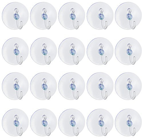 TRIXES Suction Cups x20 Clear Plastic Cups with Hooks Window Decoration Cabinet Sucker Ideal for Hanging Christmas Decorations Fairy Light Suction Hooks