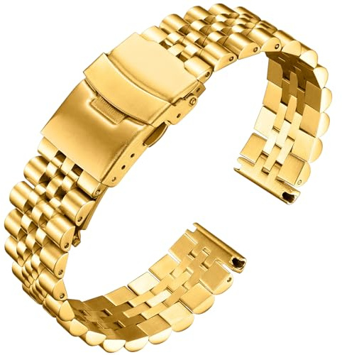 BINLUN Klockarmband i Rostfritt Stål Ersättning Metallurarmband Armband för Herrar och Damer Med 6 Färger (Svart, Silver, Guld, Roséguld, Guld/Rosaguld Tvåton) 5 Storlekar (18mm 20mm 22mm 24mm 26mm)