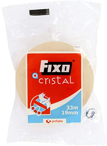 Fixo Cristal - Cinta Adhesiva de Gran Transparencia 1 Bolsa, 19mmx33m, Fácil Corte, No Necesita Tijeras, Perfecto Material de Papeleria para Escuela y Oficina