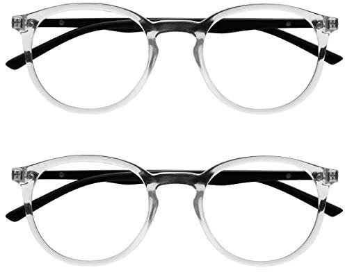 OPULIZE Met Lesebrille 2er Pack Schlank Runder Rahmen Federscharniere Kratzfest Transparent Schwarze Bügel Herren Damen RR60-C +1.00