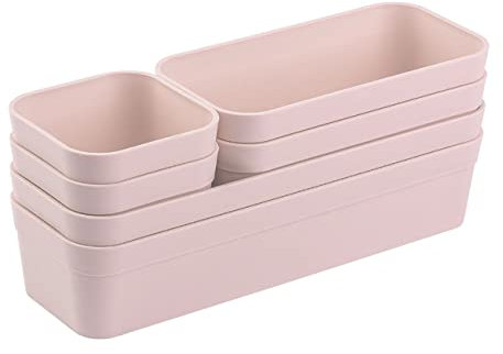 Engelland - Schubladen-Organizer Set, 6-teilig, Farbe: Rosa, universell verstellbar, Aufbewahrungs-Box, Einteiler, Trenn-System, Utensilien, Stauraum, Wohn-Badezimmer, Kunststoff, BPA-frei