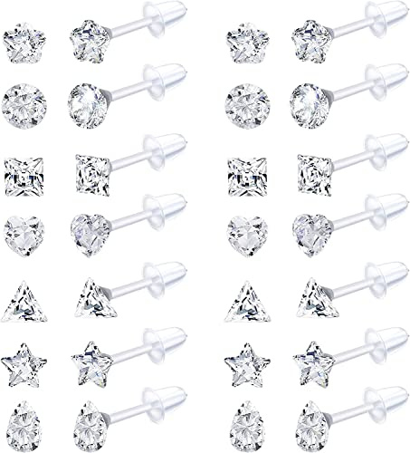 Adramata 14 Paia Orecchini in Plastica Trasparente Per Donna Orecchini Con Strass in Acrilico Trasparente per Piercing per Lavoro Sportivo,A