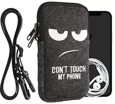 kwmobile Filt telefonväska med design L – 16,5 cm – 16,5 x 8,9 cm remhållare – rör inte min telefon vit/mörkgrå