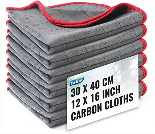 Ekedalen 6X Fenstertuch Carbon Tücher, Mikrofaser Putztücher Reinigungstücher für Kristallklare & Streifenfreie Scheiben, Fusselfreie Fensterputztücher Poliertücher Carbontücher Glastücher, 40x30 cm