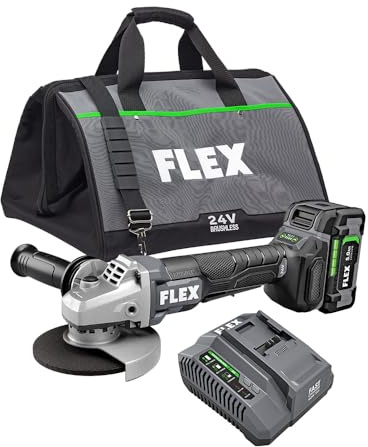 FLEX 24V Brushless Cordless 5-Inch 10,000 RPM Variable Speed Paddle Switch Angle Grinder Kit with 5.0Ah Lithium Battery and 160W Fast Charger - FX3171A-1C