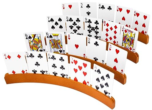 Yuanhe Wooden Playing Card Holders - Curved Card Game Tray Rack, Set of 4
