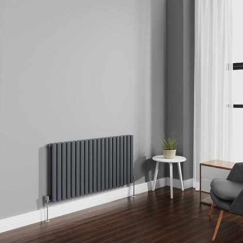 NRG 600x1180mm Anthracite Radiator Horizontal Oval Panel Bathroom Designer Double Rad Central Heating