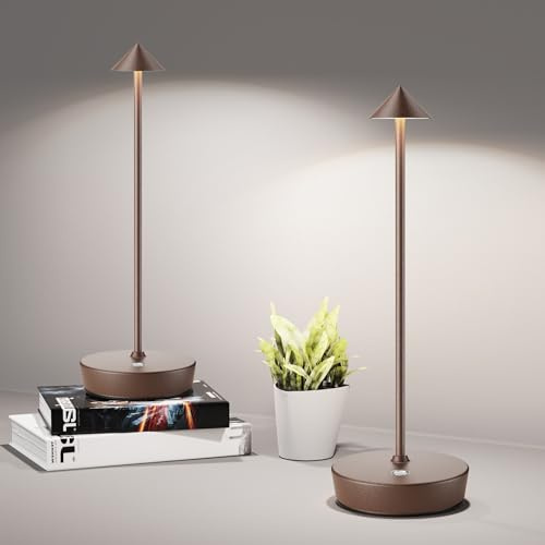 SHANGCAI Cordless Table Lamp Rechargeable 6000mAh Battery Outdoor LED Light | IP54 Waterproof Portable 3 Color Touch Dimmable Table Light for Patio Restaurant Dining Home Set of 2 Rust