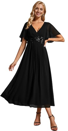Ever-Pretty Women's Embellished Midi Evening Dress Ladies Short Sleeve line with Short Sleeve for Wedding Guest Bridesmaid Dress EG02093