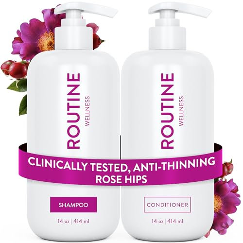 Routine Wellness Anti-Thinning Shampoo and Conditioner Set for Thinning Hair - Biotin DHT Blocker Women & Men - Color Safe Shampoo for Hair Loss & Healthier Growth - Rose Hips (Pack of 2)