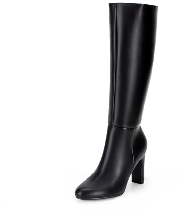 DREAM PAIRS Women's Knee-High Boots, Comfortable Chunky Block Heel Pointed Toe Pull On Side Zipper Suede Slouch Riding Boots,Size 6.5,Black-Pu,SDKB2415W