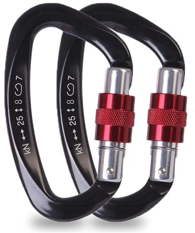 Mallez Kletterkarabiner, 25KN UIAA-Zertifiziert Karabinerhaken aus 7075 Luftverkehrsniveau Aluminium mit Schraubsicherung, Heavy Duty Karabinerhaken für Camping Wandern Reisen Angeln… (Schwarz)