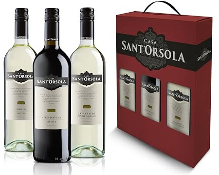 Casa Sant'Orsola - Tris di Vino Bianco e Rosso Confezione Regalo, Cataratto Pinot Grigio IGT, Grillo Terre Siciliane DOC, Nero d'Avola DOC, 3x750 ml