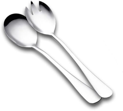 KüchenHeld Original Since 2021 Set di Posate per Insalata in Acciaio Inossidabile, Cucchiaio per Insalata, forchetta per Insalata, Confezione da 2 (Argento Lucido)