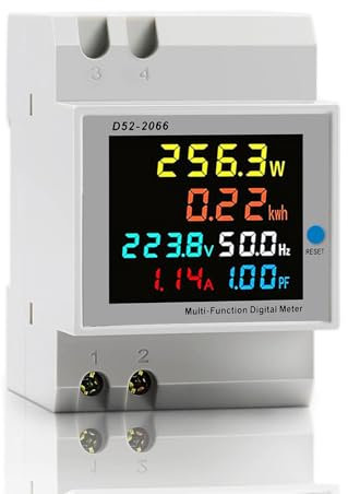 SiRyder Energiekostenmessgerät, AC40-300V 100A Multifunktionales Messgerät 6-in-1 Digitales Amperemeter,Voltmeter,Multifunktionales Messgerät auf DIN-Schiene Einphasiger Zähler 230V
