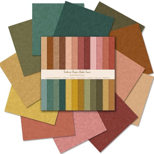 24 Sheets Boho Scrapbook Paper Set, 12x12 Inch Coloured Double-Sided Decorative Craft Paper for DIY Art Card Making Scrapbook Photo Frame Decor Gift Decoration, 24 Designs (E)