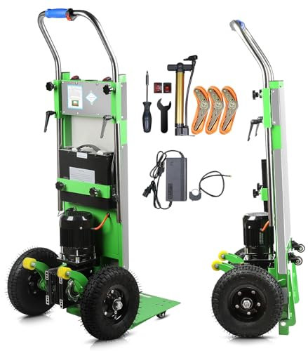 Carretilla eléctrica de 1250 W, con capacidad de carga de 408 kg, para escaleras y bajadas, con cuerda de seguridad y bomba de aire, para transporte de muebles