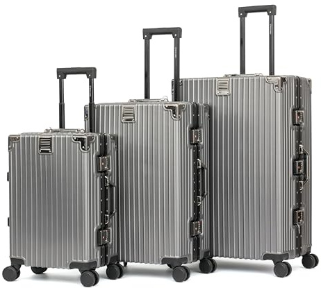 Royal Swiss ® 3 Valises de Luxe, 4 Roues, Serrure TSA, Poignée Télescopique Réglable ·Valises à roulettes 360°, Ensembles de valises Argentée, Gris foncé, Grand, Modern (Gris foncé)