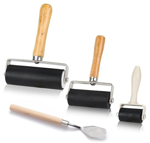 LZYDKH 3 Stücke Linoldruck Set, Andrückrolle mit 1 Schaber Dauerhaft Gummiwalze Andrückwalze für Druckgrafiken Stempeln Drucken Tinten Tapeten und Kunsthandwerk(3.5cm,6cm,10cm)