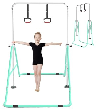 SportBob Gymnastics Bar, Adjustable Height Folding Horizontal Bar with Gymnastic Rings for Home Boys Girls Gymnastics Equipment Juniors Gymnastic Training Bar