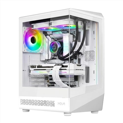 Noua Demon TH100, Case Gaming ATX Kompakt, ARGB PWM-fläkt och LED-strip, USB 3.0 och Type-C, främre och sidovägg i härdat glas, vit
