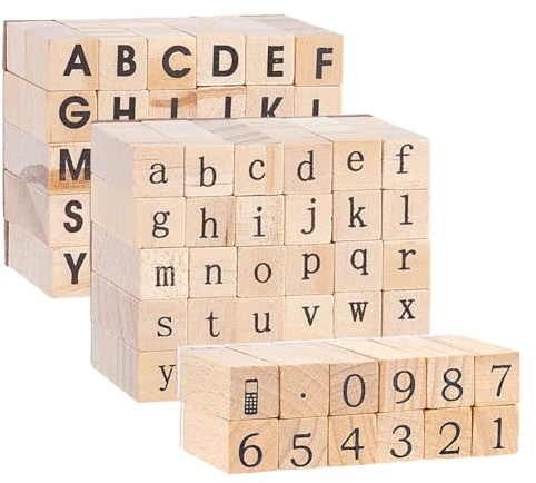 CRAFTYMELODY 3 Set 3 Stile Holz Alphabet Stempel Set Buchstaben Zahlen Satzzeichen Holzstempel Rechteckige Mokassin Zahlen Holzstempel