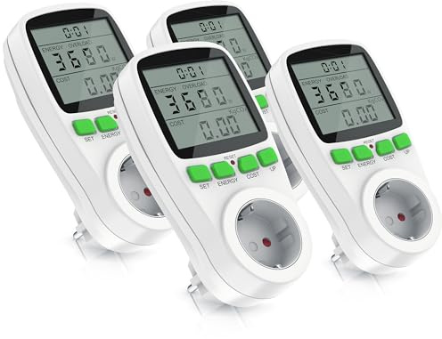 Arendo - 4x Energiekostenmessgerät - Stromverbrauchszähler, Energiekosten Anzeige - Stromzähler - 3680W - Energiemessgerät mit integriertem Berührungsschutz