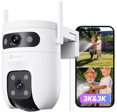 EZVIZ 10MP (5MP+5MP) Telecamera WiFi Esterno con Doppia Lente, Telecamera per Esterni a 360°, Visione Notturna a Colori, Rilevamento Persone/Veicoli, Audio Bidirezionale, Impermeabile, C9c Dual 3K