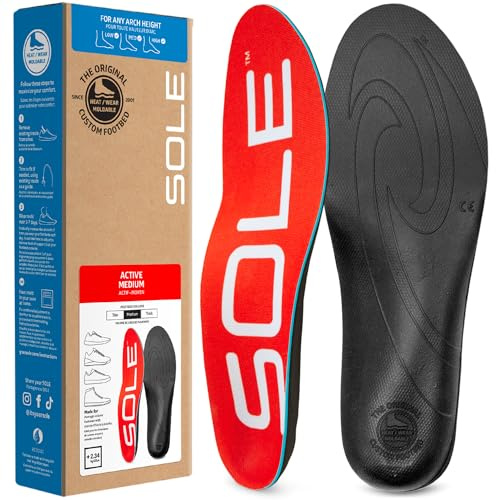 SOLE Active Medium Insoles - Custom Moldable Orthotic Support for Any Arch Type, Plantar Fasciitis Relief - Mens 8/Womens 10, 1 Pair