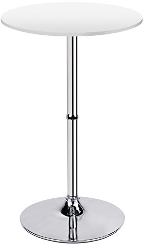 Leopard MDF Round Top Not Adjustable (41 INCHES Height) Bar Table, Pub Table with Silver Leg and Base (White)