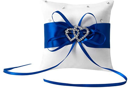 NIERBO Cuscini Portafedi 10 * 10 cm Cuscino per Anello Nuziale con Fiocco in Raso per Accessori per Matrimonio (Blu)