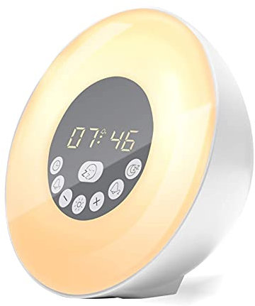 JDKC- Sunrise Simulation Wake Up Light, Sveglia LED Digitale, Funzione Snooze, 6 Suoni della Natura, FM Radio, Ideale per Bambini e Adulti