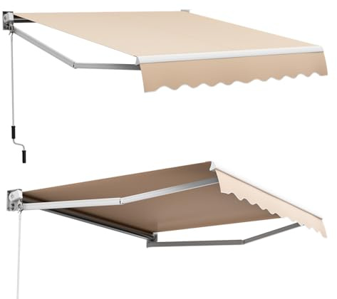 COSTWAY Ledarmsmarkis, 250 x 200 cm terrassmarkis med aluminiumram och handvev, solmarkis justerbar 40–100° vinkel, solskydd och vattentät balkongmarkis för balkong, terrass