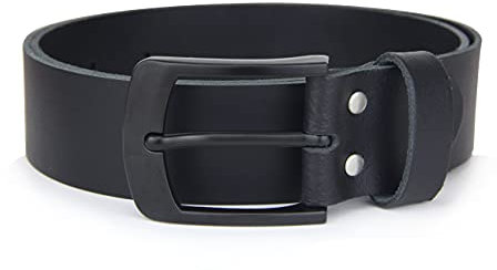 Ledergürtel MADE IN GERMANY, 100% echtes Leder, 4 cm breit, Schwarze Schnalle, Gürtel für Herren, Schwarz