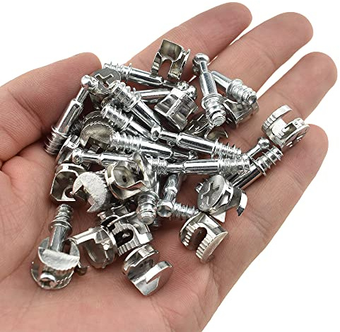 Hahiyo Furniture Connector Cam Lock Fittings Dowel Flat Back Fastener Table Side Knock Down with Pre-Inserted Bolt Nut Rock Solid Fit Hole Properly Good Grab for Drawer Dresser Cabinet 20Sets 10x12mm