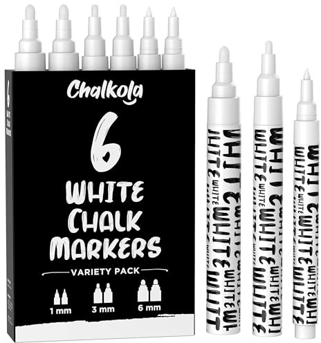 Chalkola Lot de 6 marqueurs à craie liquide effaçables à sec pour tableau noir, tableau noir, fenêtre, bistro, vitre de voiture, panneaux, 1 mm, 3 mm et 6 mm