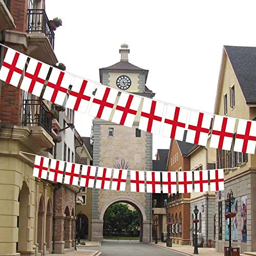 AMG UK® England Bunting, 10m, 30 Flags, St. Georges Day, Pub Banners, England World Cup, Indoor/Outdoor Sporting Events 2025, Street Party Bunting, Womens Rugby World Cup, Garden Bunting.