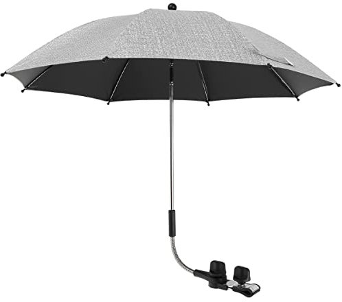 Pram Parasol, 360 UV Protection Baby Stroller Umbrella with Adjustable Clamp and Flexible Arm Umbrella Sun Shade Canopy Waterproof Baby Carriage Umbrella for Pram Stroller Pushchair and Buggy(Grey)