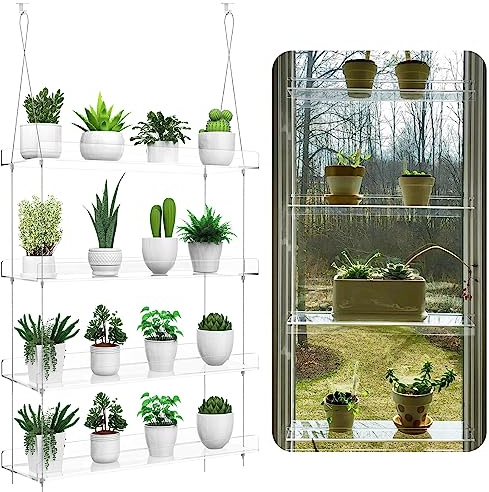 Étagères Transparentes à Suspendre pour fenêtres, 4 Niveaux en Acrylique pour fenêtre de Cuisine, Jardins d'intérieur, Fleurs, Plantes Grasses, Herbes, semis et Pots de Plantes
