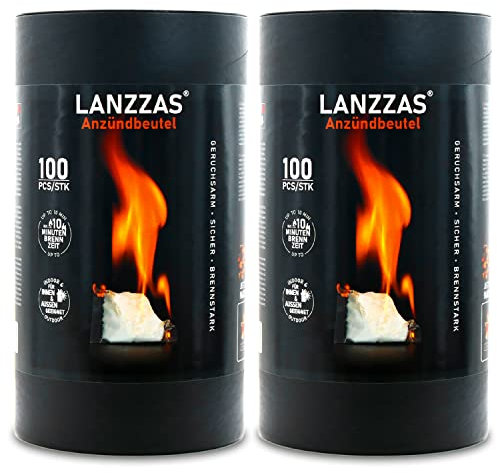 LANZZAS® 200 stycken tändpåsar av paraffin. Effektiv tändning av din eldstad eller grill utan rökutveckling eller lukt.