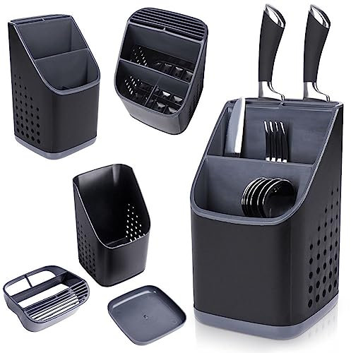Vilde Besteck-Abtropfkorb Besteckabtropfer Besteckkorb Küchen-Utensilienhalter Küchenorganizer Besteckorganizer schwarz