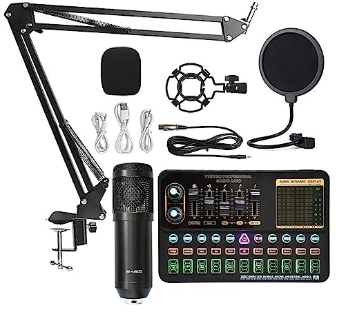 EBAYTV Kit Scheda Audio, Professional Audio V8 Sound Card Set Mic Studio Microfono a condensatore for la registrazione di podcast Live Streaming(V10X PRO Full Set)