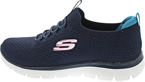 Skechers Femme Summits Top Player Espadrilles, Navy Knit/Teal & Pink Trim, 39 EU
